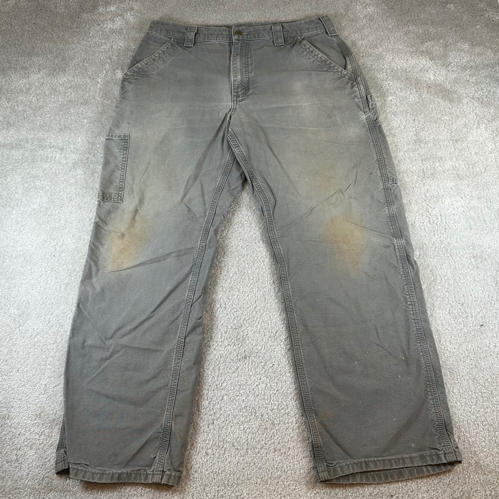 Carhartt B151 FAT Carpenter Pants Mens 34x30 Gray Distressed Original Dungaree